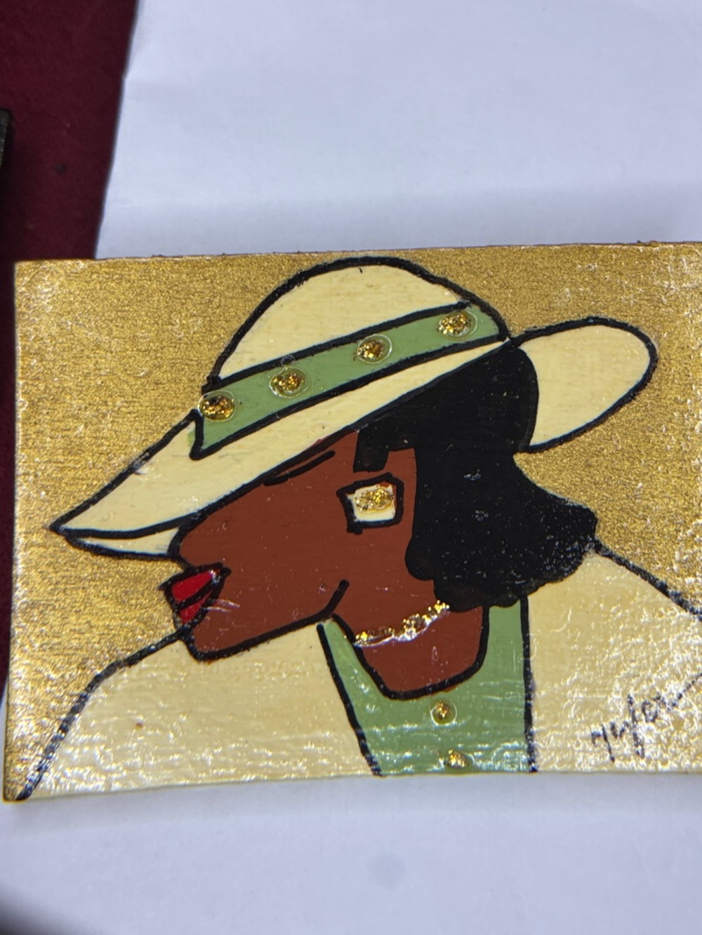 Gold Stylized Woman Enamel Pin Hair Accessory